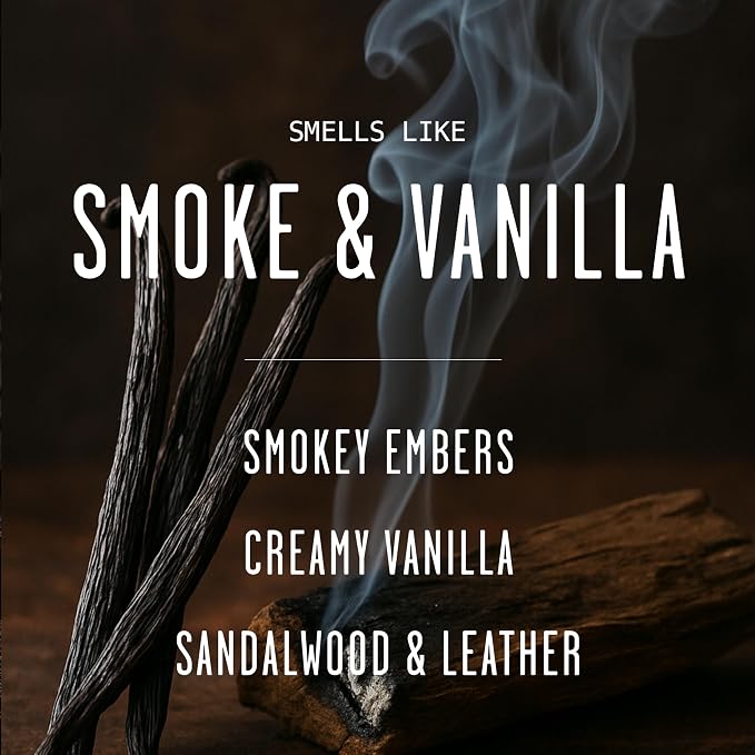 Smoke and Vanilla Candle I Scented Black Candles for Men or Women - Fire Wood, Vanilla & Smoke Soy Wax Mens Candle - Infused w/Essential Oils | Long-Lasting 50Hr Burn, 9oz I Non Toxic I Made in USA