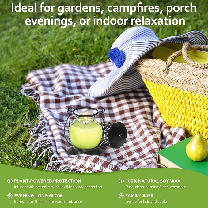 Citronella Candles Outdoor with Vintage Lantern - 3pcs 3.5oz DEET Free Lemongrass Scented Candles for Camping Patio Garden, Natural Citronella Soy Wax Candle, Gifts for Women