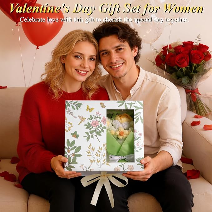 Mothers Day Gifts for Women Mom Friend Sister, Unique Birthday Gifts for Women Girlfriend Wife Daughter, Christmas Candles Hummingbird Rotating Scented Candles Set for Woman w/Crochet Flower Bouquet