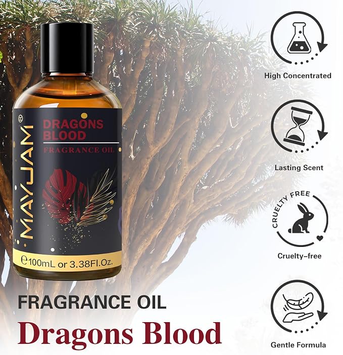 MAYJAM 100ML/3.38FL.OZ Dragons Blood Fragrance Oils with Glass Dropper, Essential Oils for Diffusers for Home, Long Lasting Scented Oils for Diffusers Soap Candle Making