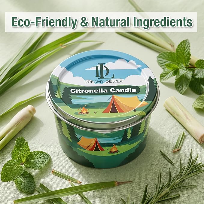 Citronella Candle for Outdoor 3 Pack, 2.2oz Citronella Scented Candles for Outdoor Camping, Natural Soy Wax with Essential Oils, Portable Tin for Patio Backyard Hiking