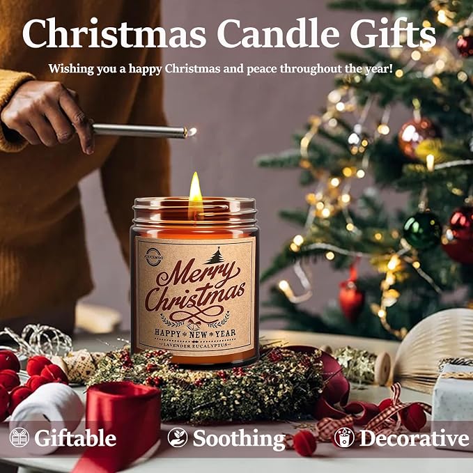 Christmas Candles Gifts, Scented Candles, Lavender Eucalyptus Candles for Home Scented, 7oz Soy Wax Aromatherapy Candle, Calming Candle, Gifts for Women
