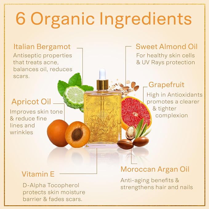 SAFA Citruse Oil for Face, Hair, Nail with Vitamin C, E & A for Scars, Stretch Marks - Orange Body Oil Fragrance - After Shower Body Oil - All Skin Types Non Comedogenic - 4 Fl Oz