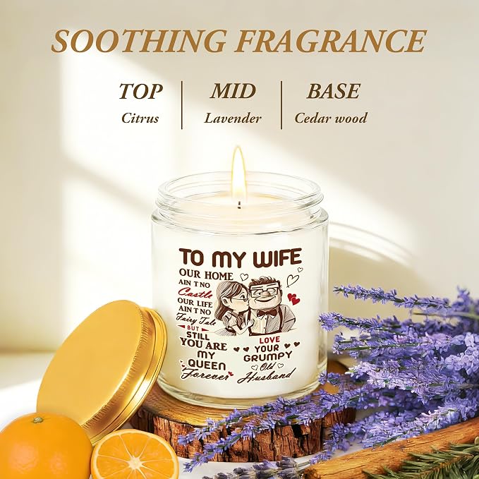 to My Wife Gifts - Birthday Gift for Wife from Husband, Christmas Gifts for Her, Anniversary Valentine's Day Wedding Bride Present, Romantic Lavender Scented Candle - White