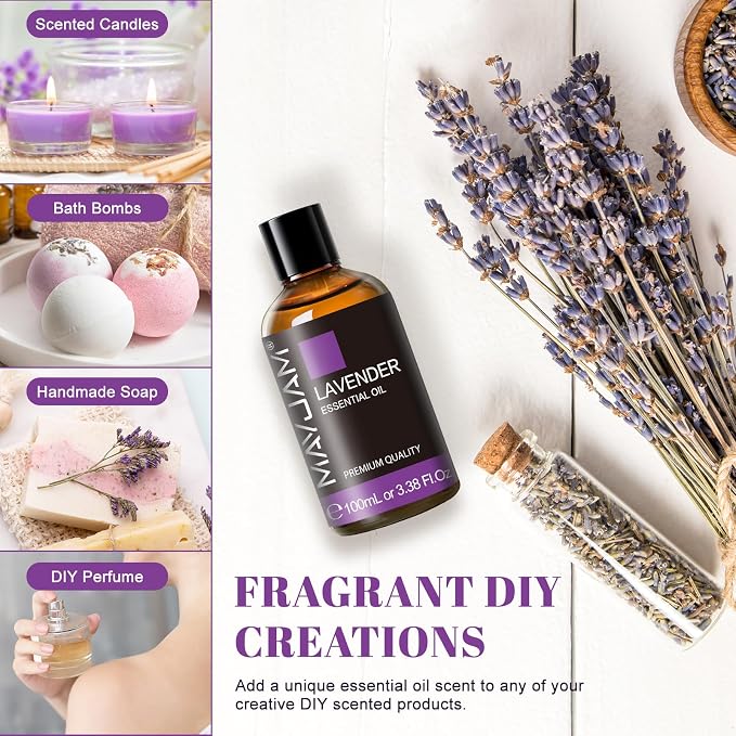 Lavender Essential Oil 100ML, MAYJAM Essential Oils for Diffusers, Massage, Lavender Oil for Soap Candle Making, Huge 3.38FL.OZ Bottle