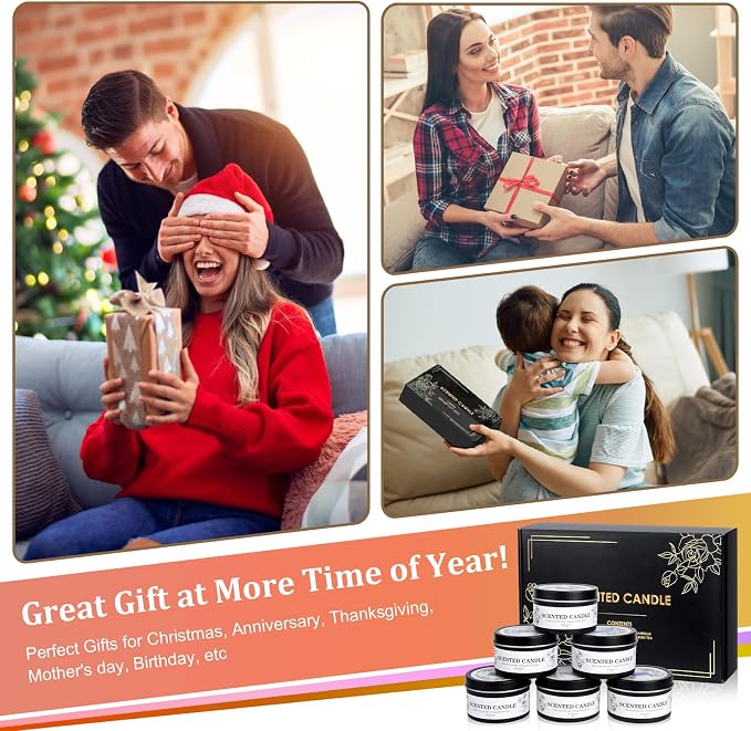 Scented Candles for Women and Men, 6 Pack Aromatherapy Candles for Home Scented, Natural Soy Jar Candle Bulk Gift Set for Christmas Birthday Thanksgiving Mother Coworker