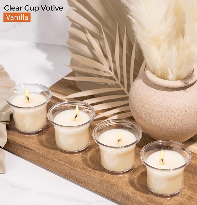 HYOOLA Clear Cup Scented Votive Candles - Vanilla - 12 Hour Burn Time - 4 Pack - European Made