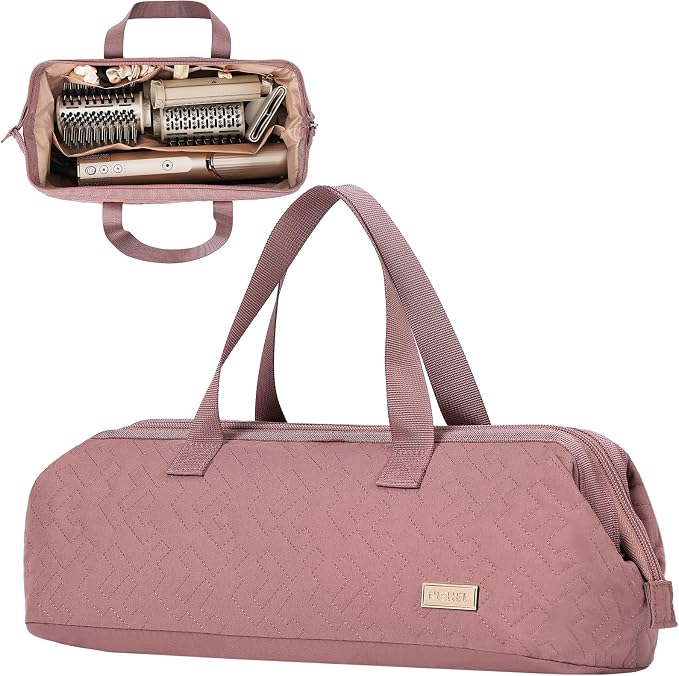 NISHEL Hair Tools Travel Carrying Bag, Portable Hair Air Wrap Dryer Case, Hair Dryer/Curling Iron/Airstraight Attachment Organizer, Rosewood-Pink