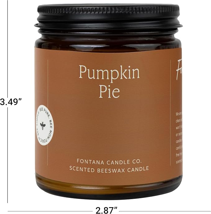 Fontana Candle Co Wood Wick Beeswax Jar Candle, Pumpkin Pie – Made Safe with Coconut Oil & Pure Essential Oils – 35+ Hrs Clean Burn, Long Lasting and Non-Toxic Candles for Home & Room Decor