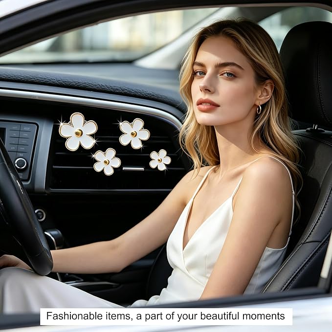 6 Pcs White Daisy Flower Car Air Freshener Vent Clip, Refillable Car Diffuser Daisy Car Accessories, Car Decorations Interior for Car Bathroom Office Pet Houses-White