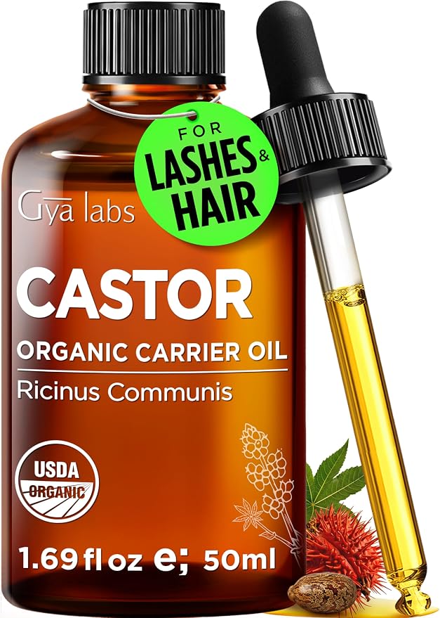Gya Labs USDA Organic Castor Oil - 1.69 Fl Oz - Carrier Oil for Hair, Skin, Face, Scalp & Body Massage