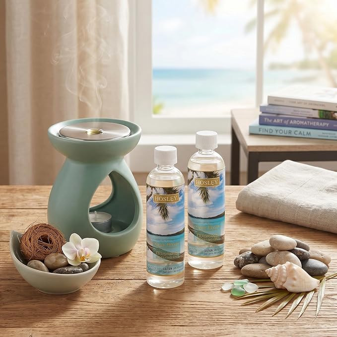 Hosley Set of 2 Ocean Breeze Fragrance Warming Oils 6 Ounce. Ideal for spa Meditation Bathroom Settings