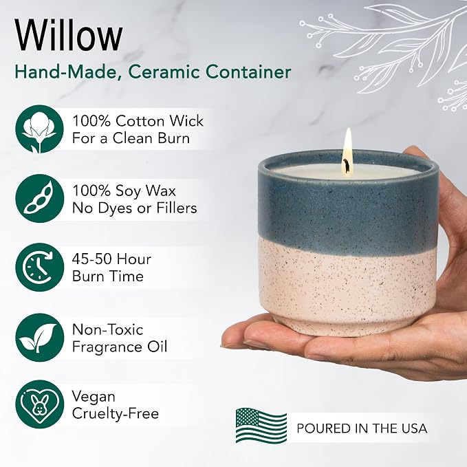 Hyggelight - The Growing Candle, Mint & Eucalyptus Scented, 8.5oz Ceramic Pot, Aromatherapy Candles, 100% Soy, Willow