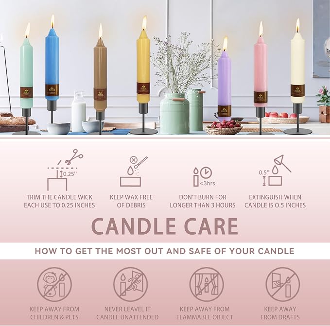 Pastel Candle Short Taper Candle 7 Inch Candlesticks Unscented Dripless Tapered Candle Set for Home Decor Wedding Party Dinner, 4 Pack