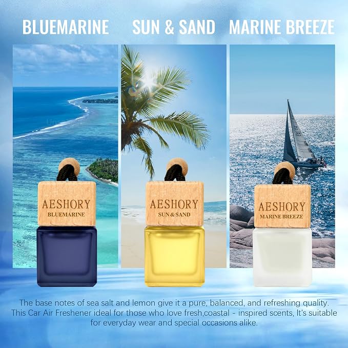 Aeshory Car Air Freshener Hanging - 3-Pack,Bluemarine Collection Car fresheners long lasting, Car Air Freshener for Women and Men, Premium Car Aromatherapy Essential Oil Diffuser Gift Set