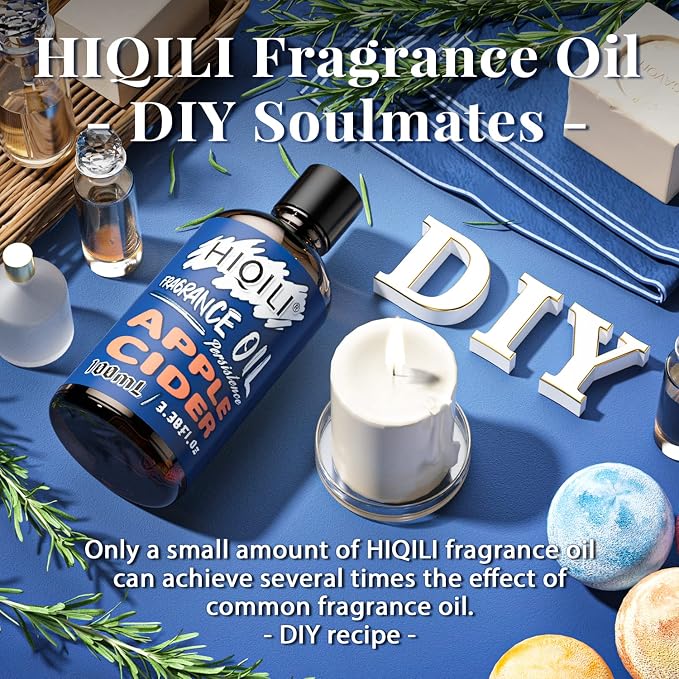 HIQILI Apple Cider Essential Oil 100ml - Pure Fragrance Oil for DIY Candle, Soap, Shampoo Making, Perfect for Aromatherapy, Home Diffuser, Laundry Freshener 3.38 Fl Oz