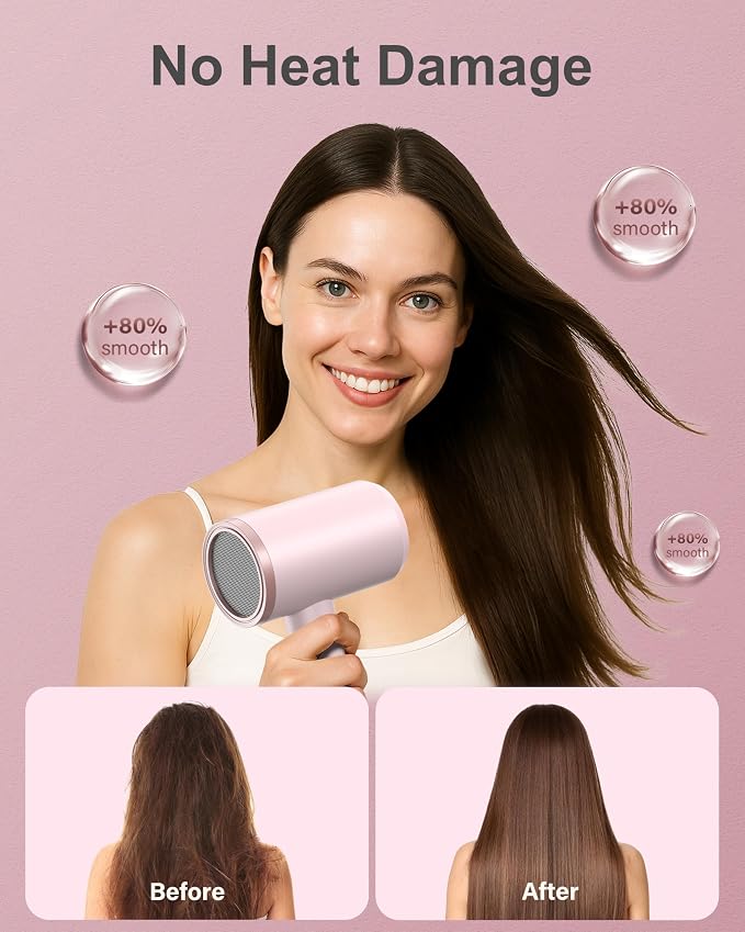 ANNLARY Hair Dryer with Comb | 1800W Blow Dryer with Diffuser for Curly Hair | Plasma Ionic Hairdryer for Frizz Control | Foldable & Protable Design for Travel | 6.5 ft ALCI Cord for Women and Men