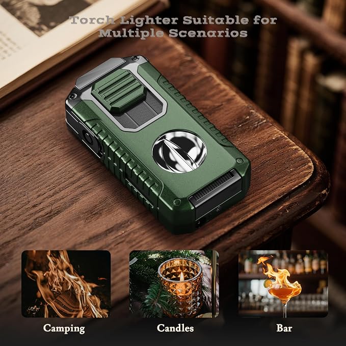 5-in-1 Torch Lighter with Tool, Punch, Holder, and Draw Enhancer Tool, Triple Windproof Jet Flame, Refillable Lighters with Accessories, Cool Lighter Gifts for Men, Butane Lighter for Candle, Travel