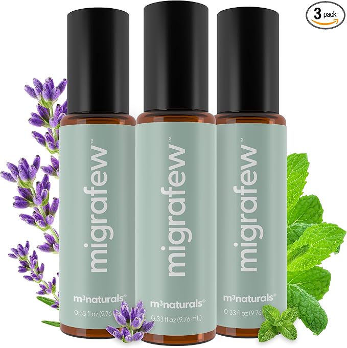 MigraFew Aromatherapy Migraine Roll On | Compact Headache Relief with Cooling Metal Roller for Head Tension and Pressure, Made with Peppermint, Spearmint and Lavender Essential Oils (Pack of 3) by M3