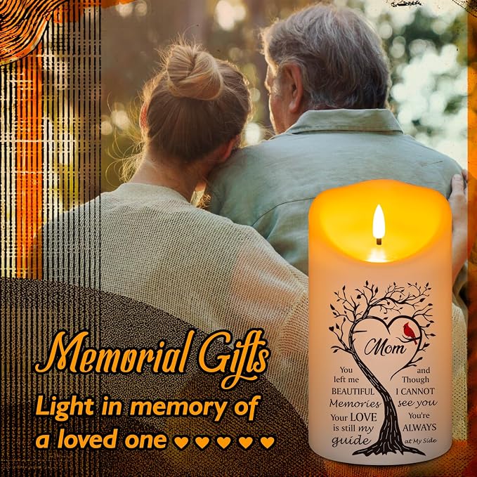 Flameless Memorial Candle for Loss of Mother, Real Wax Sympathy Gifts for Loss of Mom, Memorial Condolence Bereavement Gift in Memory of Mom (4" x 7")