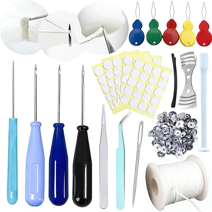 22 PCS Candle Wick Punching Tool Large-Eye Candle Needle Wick Sitting Tool with Hook & Eye Candle Making Kits to Insert Wick in Candle Mold Colored Threader for Candle Wick