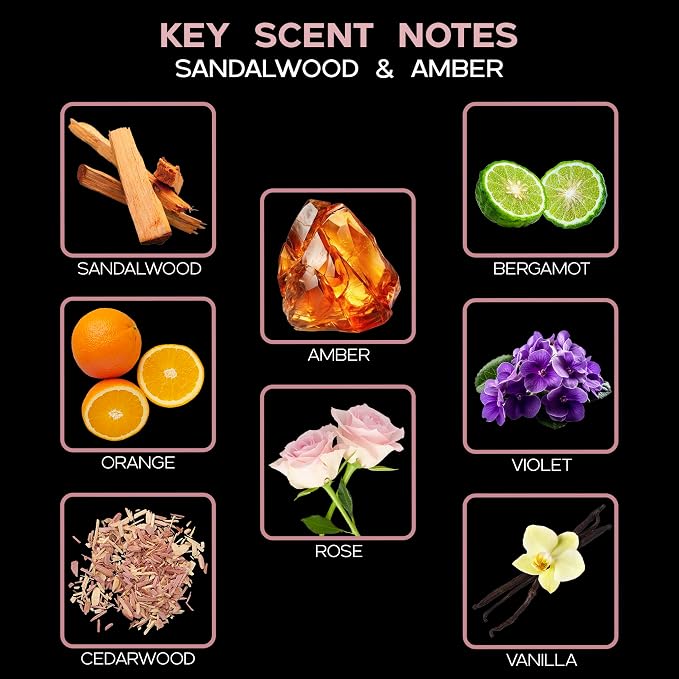 Reed Diffuser Set, Sandalwood & Amber Scented Oil Diffuser with Sticks, Home Fragrance Accessories for Bathroom Shelf Decor, Aroma Diffusers for Home or Office Fall Decor, USA Made