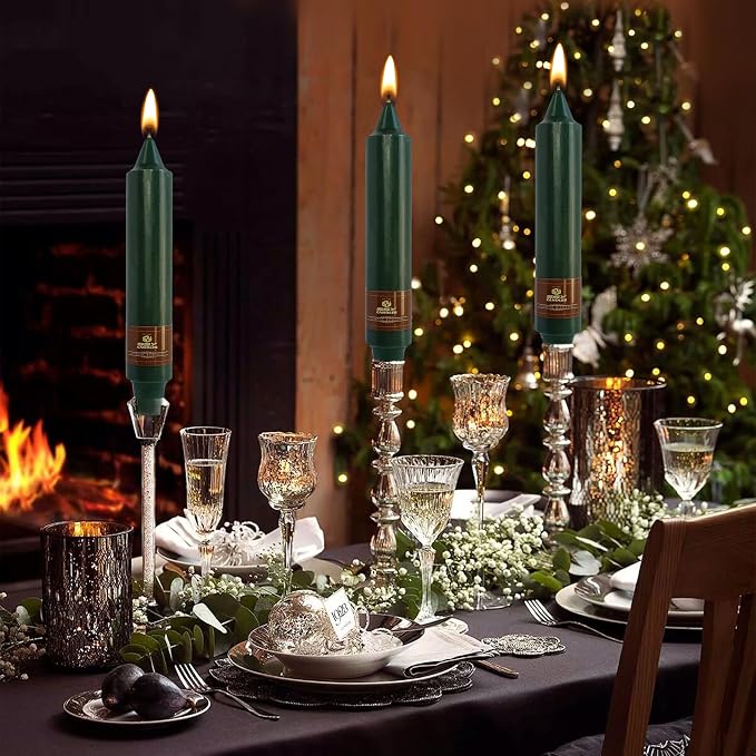 Unscented Candle Sticks 7 inch Hunter Green Taper Candles Set of 4 Smokeless Candle Slow Burning Candlesticks Perfect as Dinner Household Holiday & All Special Occasions