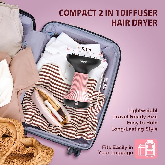WUFAYHD Diffuser Hair Dryer for Curly Hair: Professional 2 in 1 Diffuser & Hair Dryers with Ionic & Ceramic Technology for Wavy Hair Enhances Curls and Waves While Reducing Frizz, Gifts for Women