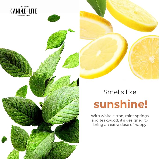 Candle-Lite Pure White Citron & Violet Odor Eliminating Scented Candles, Neofresh Technology Eliminates 99.9% of Odors, 16 oz 2-Wick Jar, Proudly Poured in The USA, Up to 60 Hours Burn Time