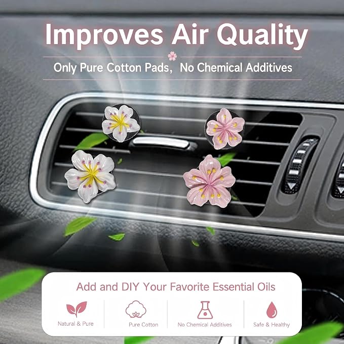 NIIIYTYB 6Pcs Cute Car Air Freshener Vent Clips Flower Air Vent Clips for Fresheners Pink Hawaiian Hibiscus and Cherry Blossom Car Accessories Aesthetic Interior Decor for Women Peach Blossom