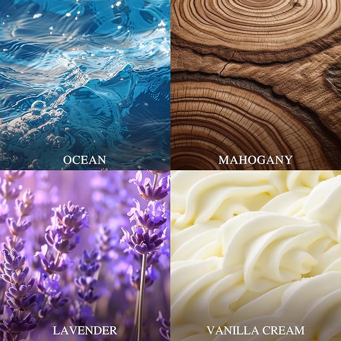 AROIC 4 Pack Car Air Freshener, Wooden Lid Essential Oil Car Diffuser, Natural Long Lasting Scent for Auto Interior, Mothers Day Gifts for Mom/Women (Mahogany/Lavender/Ocean/Vanilla Cream)