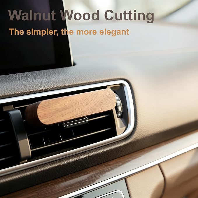 2 PCS Car Essential Oil Diffuser Vent Clip, Wooden Aromatherapy Diffuser with 10 Unscented Refill Fiber Sticks, Reusable Custom Scent Car Air Freshener, Premium Car Interior Accessories