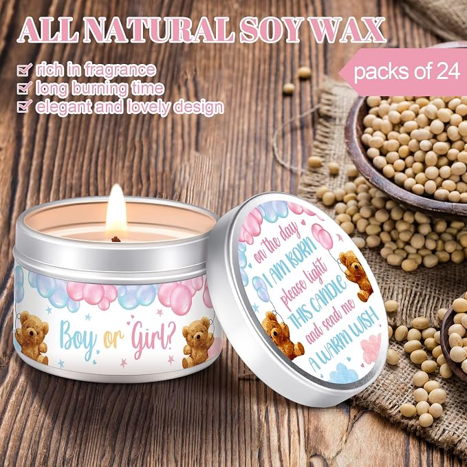 MTLEE 24 Pcs Gender Reveal Bear Baby Shower Party Favors Candles Lavender Scented Baby Shower Favors for Guests Rustic Tealights Candles Gender Reveal Return Gifts (1.2 oz, Blue and Pink)