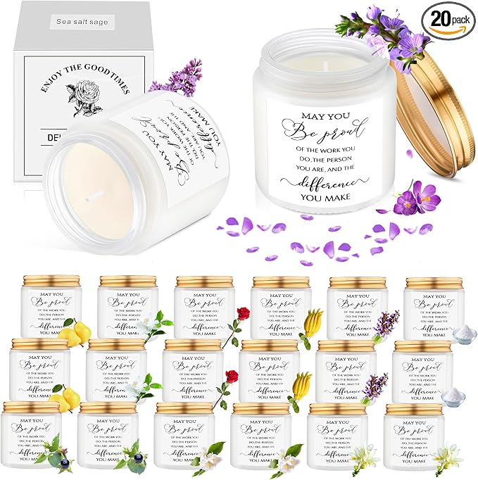 MTLEE 20 Pcs Thank You Gifts Candles 3.5 oz Employee Appreciation Inspirational Scented Soy Wax Candle Thanks Gift for Coworker Women Volunteer Teacher(Classic,White)