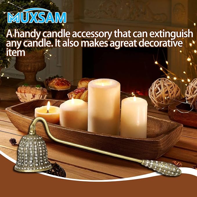 MUXSAM Vintage Candle Snuffer, Handheld Candle Extinguisher with Long Handle Wick Flame Snuffer Metal Candle Accessory for Home Decoration, Bronze Bell