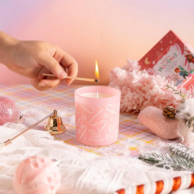 ROMIIE ZOI Christmas Scented Jar Candle - 6oz Soy Wax Candle - Happy Holidays Infused with Peppermint Aroma - with Beautiful Keepsake Box Special for Holiday Gifts