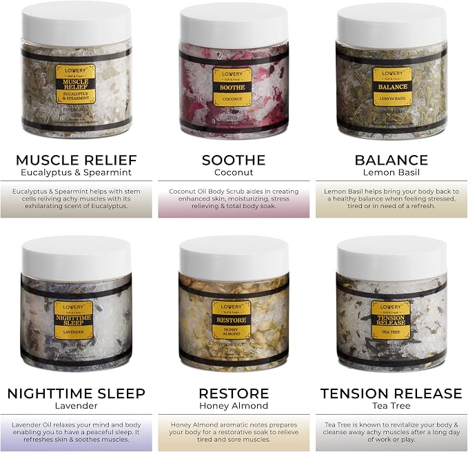 Gifts for Women Who Have Everything Spa Gift Basket, Epsom Bath Salts Gift Basket Set, Self Care Salt W/Essential Oil, Gifts for Mom, Her, Lavender, Eucalyptus, Lemon, Coconut, Tea Tree, Honey Almond