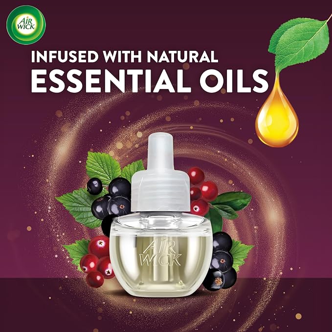 Air Wick Plug-In Scented Oil Refills, 4 Count, Ripe Cranberry & Currants, Air Freshener, Essential Oils