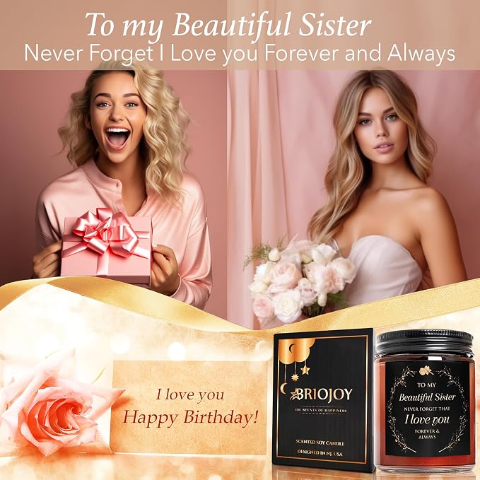 Sister Gift from Sister, Brother - I Love You Relaxing Scented Soy Candle - Soul Sister Friend Gifts for Women - Birthday Graduation Wedding Thank You Mothers Day Gift for Her Sisters in Law