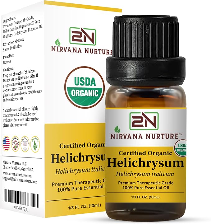 Helichrysum Essential Oil, USDA Certified Organic, 100% Pure Undiluted, Aromatherapy Oil for Diffuser, Hair & Skin Care