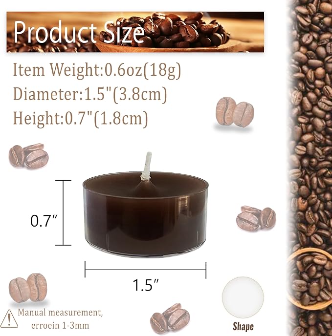 Chocolate Color Tea Lights Set of 24, Coffee Scented Tealight Candles, Handmade Tea Candles, Long Burning Tealights for Romantic Wedding Home Decor Gift