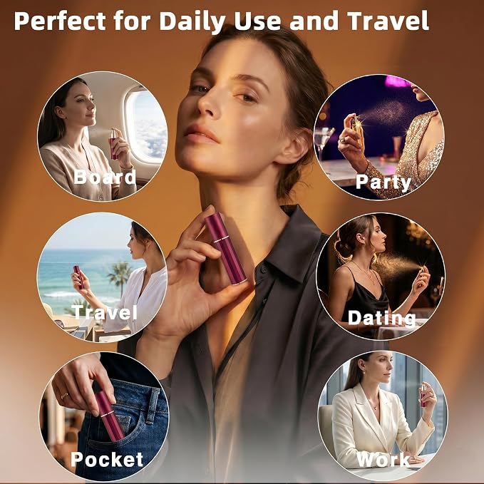 3PCS Perfume Travel Refillable, Perfume Atomizer Travel Perfume Bottle Refillable 5ml, Fast-Filling Leakproof Cologne Travel Bottle, Fragrances Dispenser Perfume Atomizer Spray for Men & Women