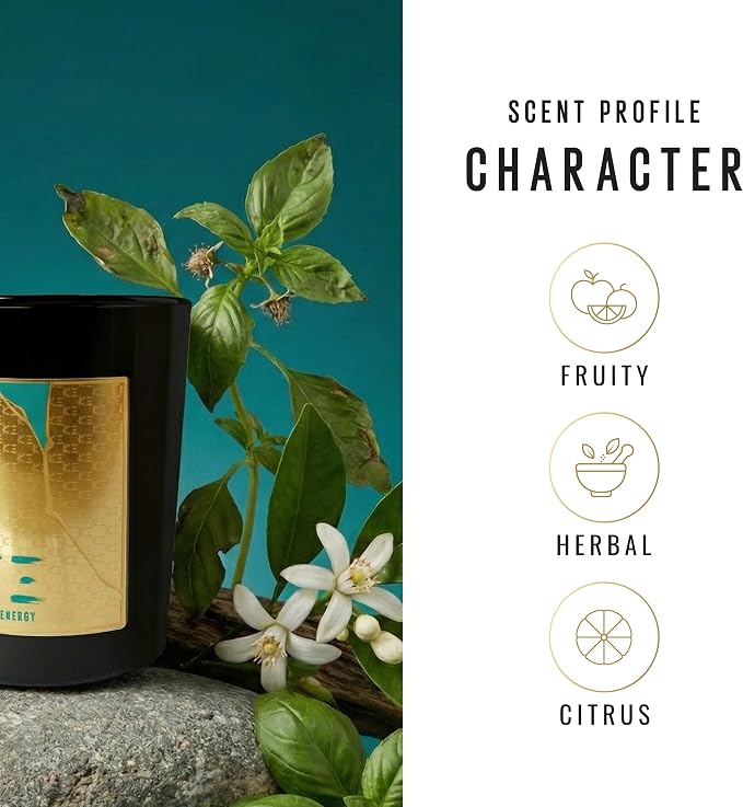 Scent Beauty K-3 Basil Energy Scented Candle Fresh Scent for Home Fruity and Herbal Scent to Lift Energy Modern Scent for Focus and Renewal 200 g