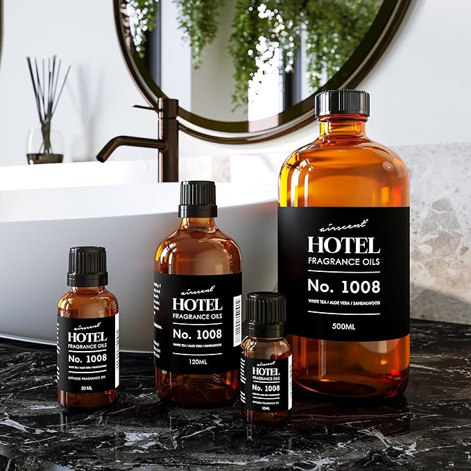 AirScent Hotel Diffuser Oil No. 1008 - White Tea Aloe Vera Sandalwood - Hotel Scent Dupe - Premium Fragrance Oil for Ultrasonic and Waterless Diffusers and Crafting - 500 mL, 16.9 fl oz Bottle