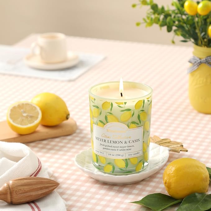 Lemon Candle,Lemon Scented Candles,Summer Scented Candle for Home & Kitchen,Natural Soy Wax Candles,Candles Gift for Womens,Mother Day Gift,10oz