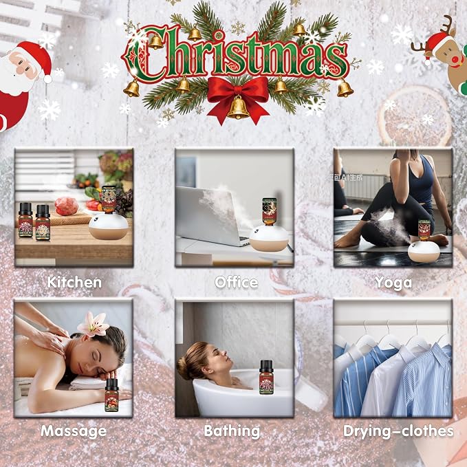 Christmas Essential Oils for Diffuser - Holiday Essential Oils Gift Set, 6 x 10ml Christmas Scents Including Gingerbread, Candy Cane, Apple Cider and More - Winter Diffuser Oils for Home