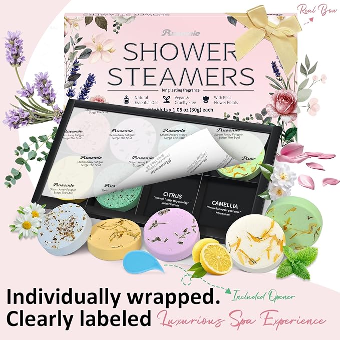 Shower Steamers Aromatherapy Birthday Gifts for Women - 8 Pcs Mothers Day Gifts for Mom Wife Daughter Grandma, Self Care with Natural Essential Oils Relaxation Home Spa Gift Set (Pink)