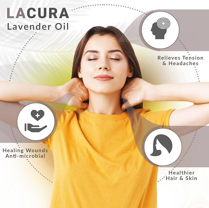 LaCura Pure Lavender Essential Oil for Home Aromatherapy - 100% Pure Therapeutic Grade Oil for Stress Relief, Sleep & Skincare - 15ml with Precision Dropper for Effortless Application