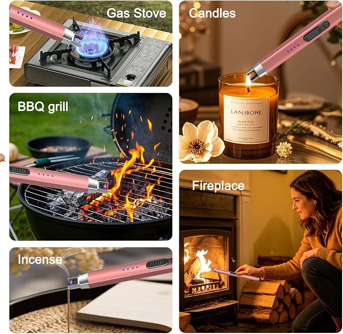 2 Pack Candle Lighter USB Rechargeable Electric Plasma Arc Lighters with Safety Lock, Windproof Flameless Long Lighters Matches (Rose Gold, Gold)