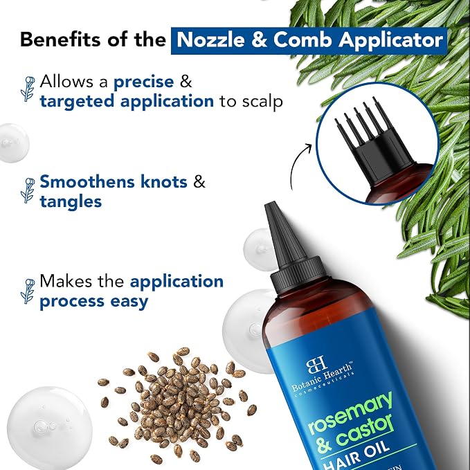 Botanic Hearth 100% Pure Rosemary Castor Oil For Hair Growth & Hair Treatment Oils 6.7 Fl Oz | Infused with coconut Oil | Hair Oil Repairs Dry Damaged Hair, Strengthening, Healthier | All Hair Types